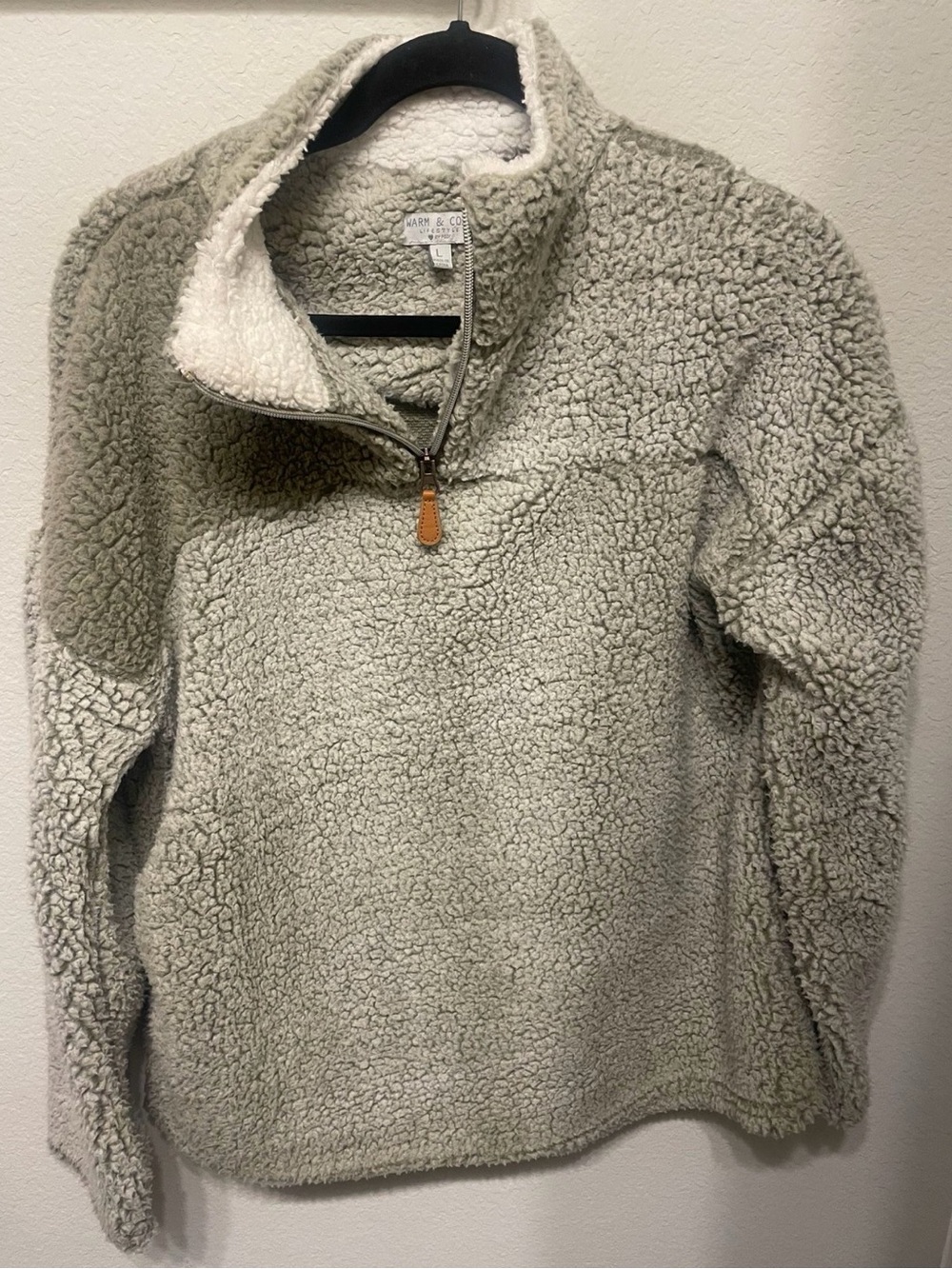 Half-Zip Sherpa V-Neck Sweater - Cream - Unknown Brand